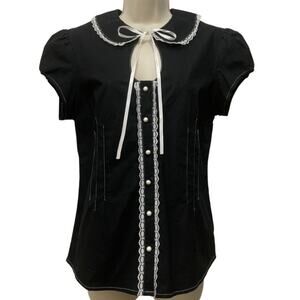 Vintage Morbid Threads XL Black Gothic Lolita Puff Sleeve Lace Trim Ribbon Y2K